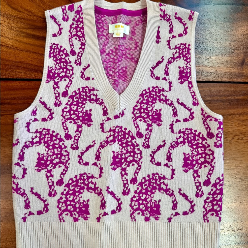Anthropologie/Maeve Pink Jacquard Leopard Sweater Vest - Picture 3 of 5